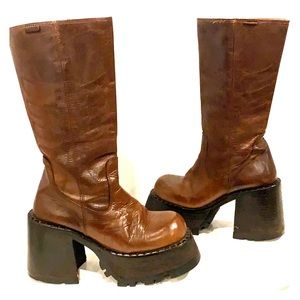 DESTROY Brown Platform  Leather Boots, Size 7